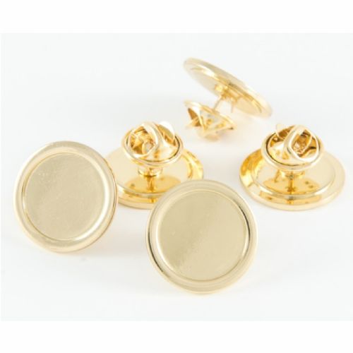 Superior Badge Blank round 16mm gold clutch and clear dome